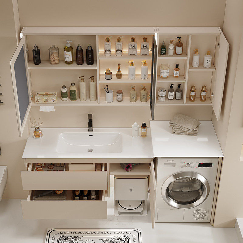 简约现代阳台洗衣机一体柜组合陶瓷盆浴室柜洗手盆柜卫生间洗漱台