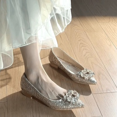 法式绝美水晶平底婚鞋孕妇亮片