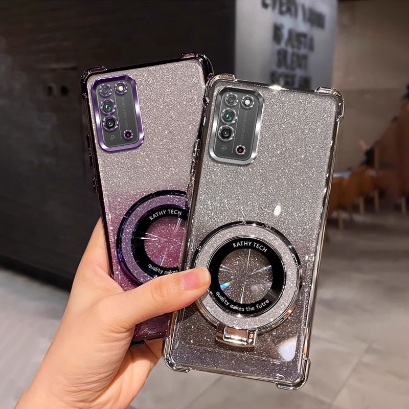四角防摔带支架适用于荣耀X10手机壳TEL-AN00简约xlo新款x10全包HONOR×10女个性网红男外壳电镀保护套纯色