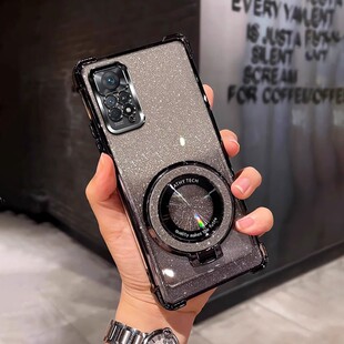 四角防摔带磁吸支架适用于适用红米Note11epro手机壳个性简约软全包男女外壳透明电镀redmi note11epro保护套