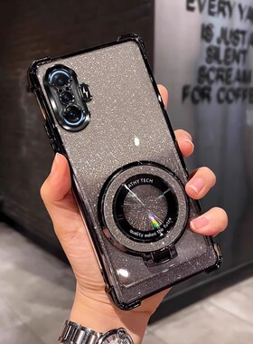 四角防摔带磁吸支架适用于适用小米Pocof3gt手机壳全包个性简约新款潮网红女软男外壳透明电镀保护套