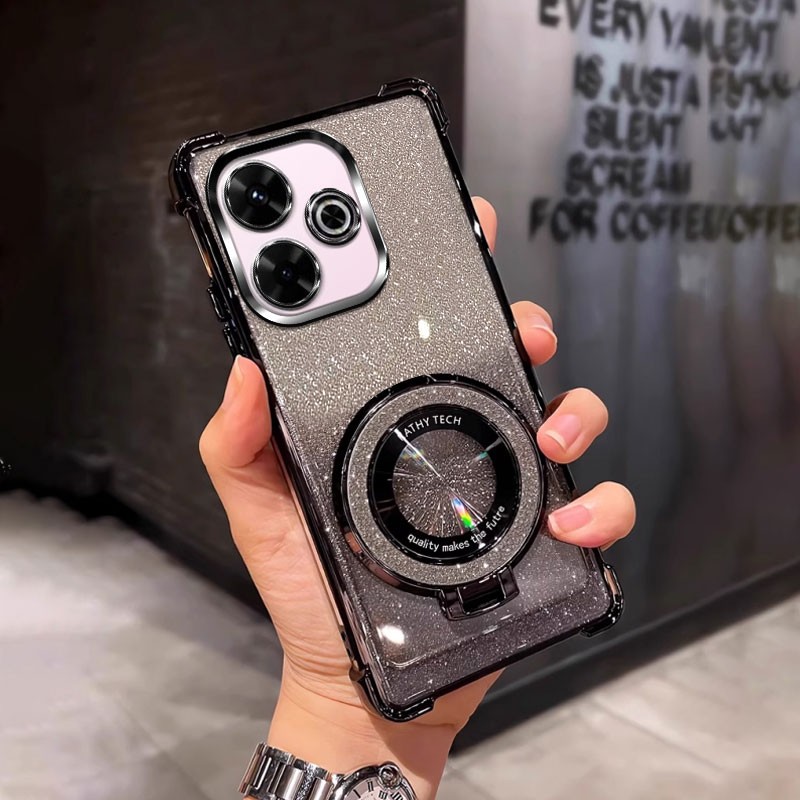 四角防摔带磁吸支架适用于适用红米13c 4G手机壳Rdemi 13c软Hongmil3c新款网红男女全包潮外壳透明电镀保护套