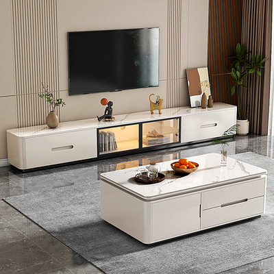 实木岩板电视柜客厅家用2025新款轻奢高级感落地电视机柜茶几组合