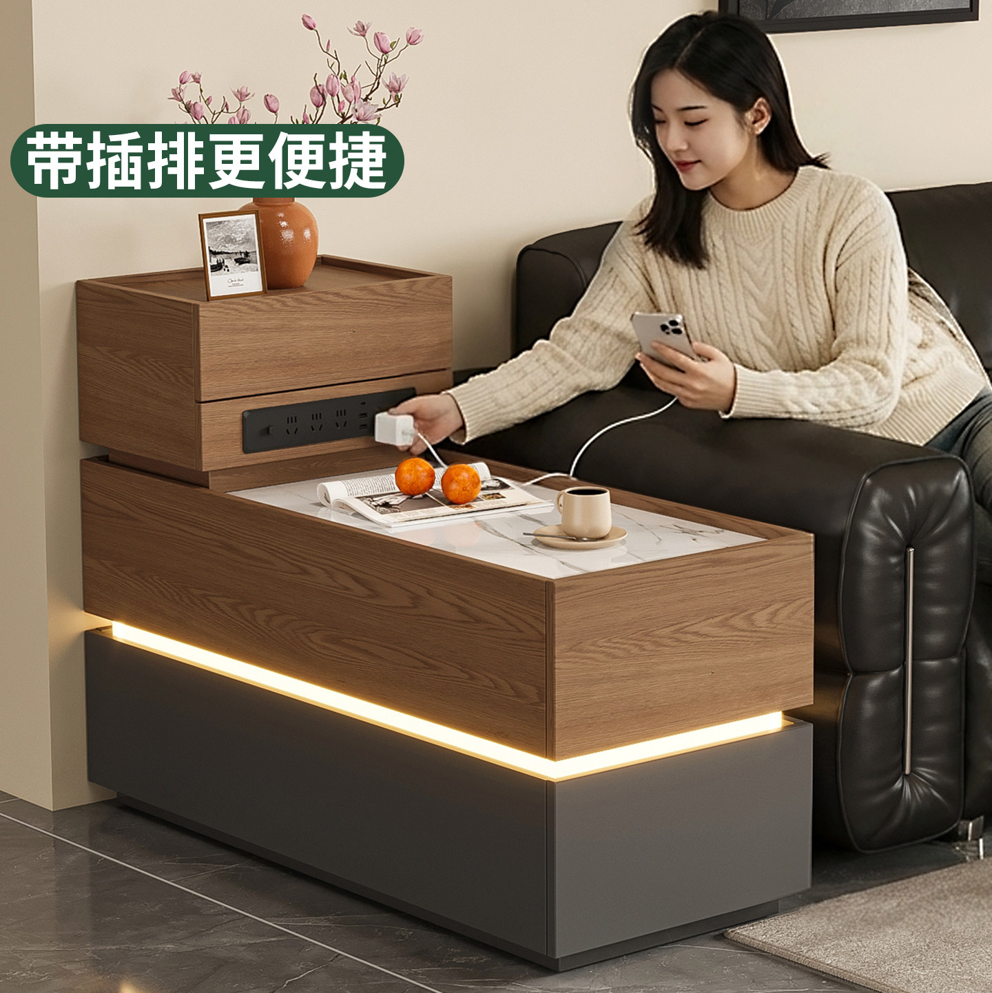 中古沙发边柜侧边柜轻奢高级感实木生态板边几客厅茶几角几小桌子