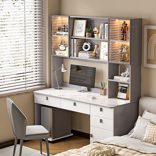 书桌书架一体家用办公电脑桌