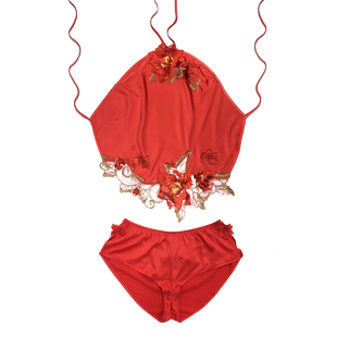 碧美妮中国风刺绣三件套性感肚兜内衣睡衣古典宫廷复古侍寝服诱惑