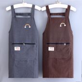 围裙女厨房烧饭家用上班工作印字 纯棉布拉链兜背带式 薄款 围裙新款