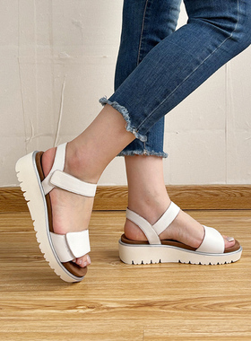 德国ara鹦鹉女鞋春夏新品牛皮时尚魔术贴软底坡跟厚底凉鞋33518