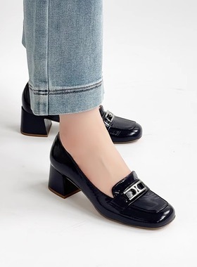 奥地利hogl友高女鞋春夏新品商场同款牛皮金属扣中跟单鞋104315