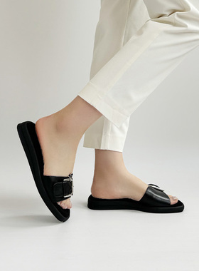 德国CAPRICE凯蝴蝶女鞋春夏新品时尚舒适牛皮厚底一字面拖鞋27106