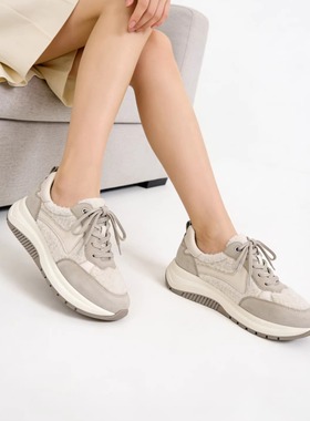 德国CAPRICE凯蝴蝶女鞋2025秋冬新品牛皮拼色拼接厚底休闲鞋23708