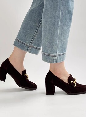 德国Gabor嘉宝嘉步女鞋春夏新品山羊皮高跟金属扣乐福鞋35.292