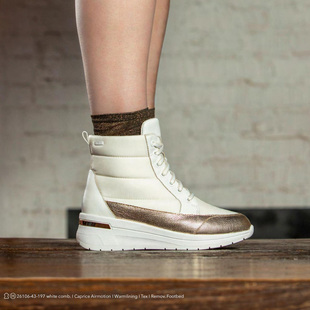 德国CAPRICE凯蝴蝶女鞋 牛皮拼色厚绒防水雪地靴26106 秋冬25新品