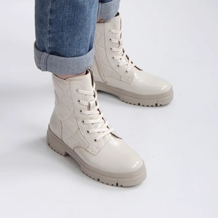 德国CAPRICE凯蝴蝶秋冬新品 纹理牛皮加绒超轻厚底马丁靴25207 时尚