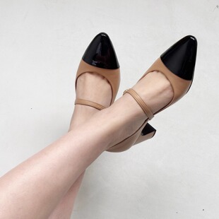 奥地利hogl友高女鞋2025秋冬新品羊皮拼色玛丽珍中跟单鞋105620