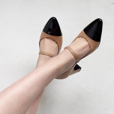 奥地利hogl友高羊皮拼色玛丽珍鞋