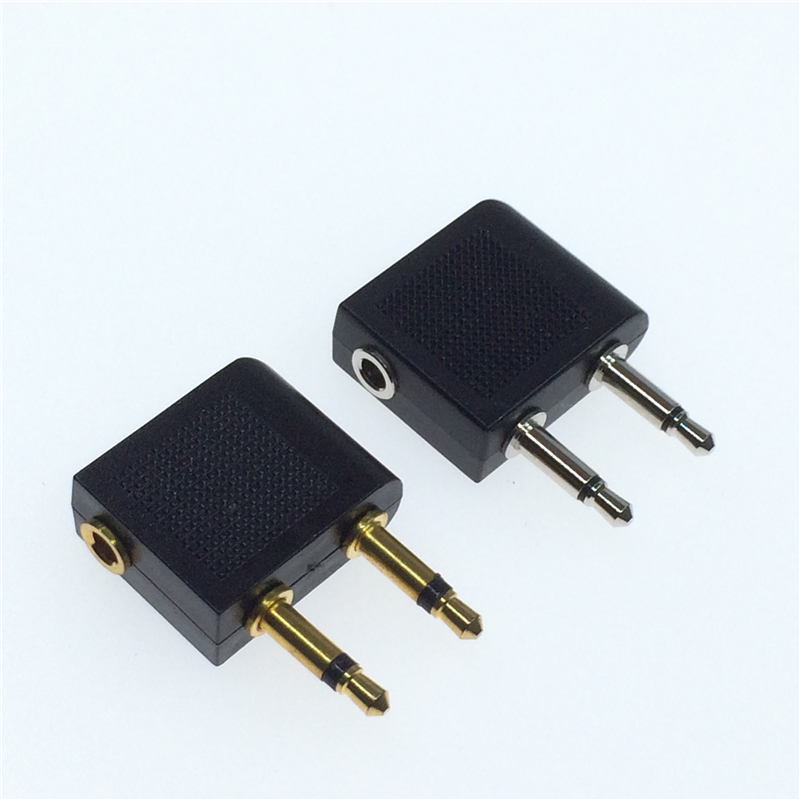 飞机航空耳机插头双头3.5公插头转单3.5母座插孔二合一音频转换头