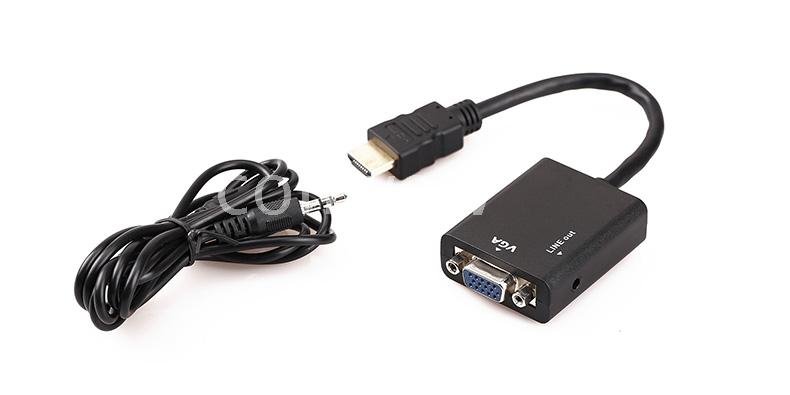 HDMI转VGA高清转换器 hdmi to VGA连接线带3.5音频转接头带芯片