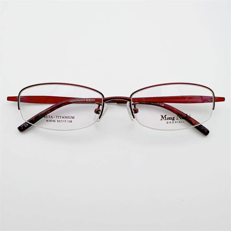 外贸原单日本订单红色超轻合金商务气质半框彩色装饰镜腿眼镜架女