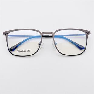 外贸原单日本订单枪色超轻纯钛全框方框花纹装饰镜腿眼镜架男女