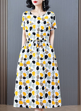 2026新款夏季上海棉绸连衣裙年轻款气质妈妈人造棉碎花小个子显瘦