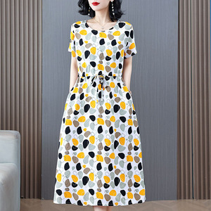 2026新款夏季上海棉绸连衣裙年轻款气质妈妈人造棉碎花小个子显瘦