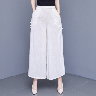 松紧腰休闲九分裤 2026新款 子绵绸中老年人夏季 女妈妈裤 棉麻阔腿裤