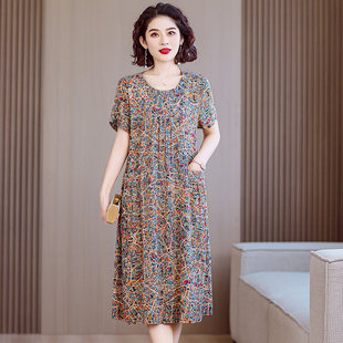 棉绸连衣裙高端中老年洋气妈妈裙子减龄 贵夫人新中式 2026夏季 新款