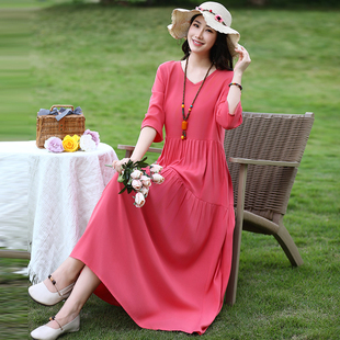 2026初夏云南旅游明媚穿搭新款棉绸连衣裙今年流行沙滩裙飘逸长裙