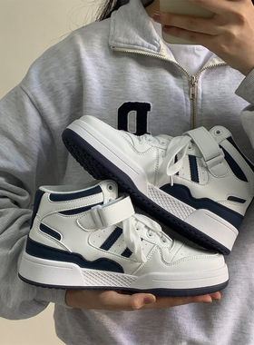 MISTERY潮流时尚休闲百搭增高小白鞋轻透气高帮板鞋魔术贴ins女鞋