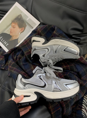 新款复古老爹鞋女厚底百搭增高显脚小网面透气休闲运动低帮跑步鞋