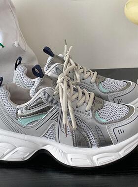 老爹鞋女网面透气运动鞋2025春季新款拼色休闲女鞋显脚小轻便女鞋