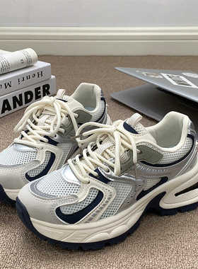 MISTERY网纱系带厚底老爹鞋女春季新款透气舒适百搭休闲运动鞋子