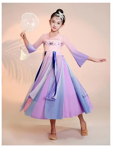儿童古典舞演出服飘逸纱衣女童舞蹈练功服扇子舞中国舞汉服表演服