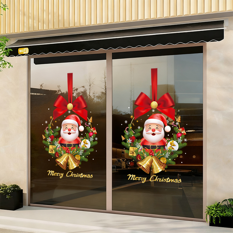 圣诞节装饰贴纸圣诞老人橱窗玻璃门氛围布置创意卡通静电窗花贴画