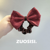 ZUOSISI新年儿童红色蝴蝶结头绳肠圈 女童咖色天鹅丝绒发圈百搭
