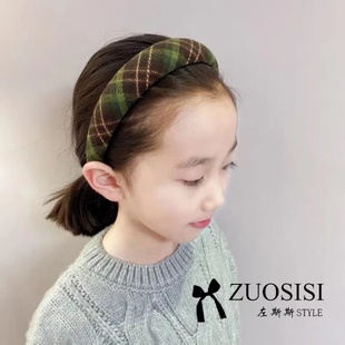 小清新儿童格纹简约头饰女童格子发箍素色发卡头扣气质 左斯斯