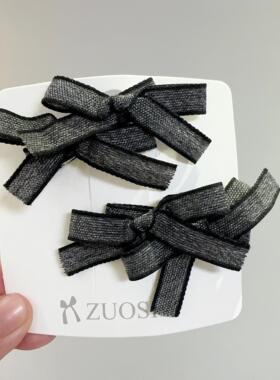 小香风简约气质款儿童发饰 女童黑灰色蝴蝶结对夹发卡