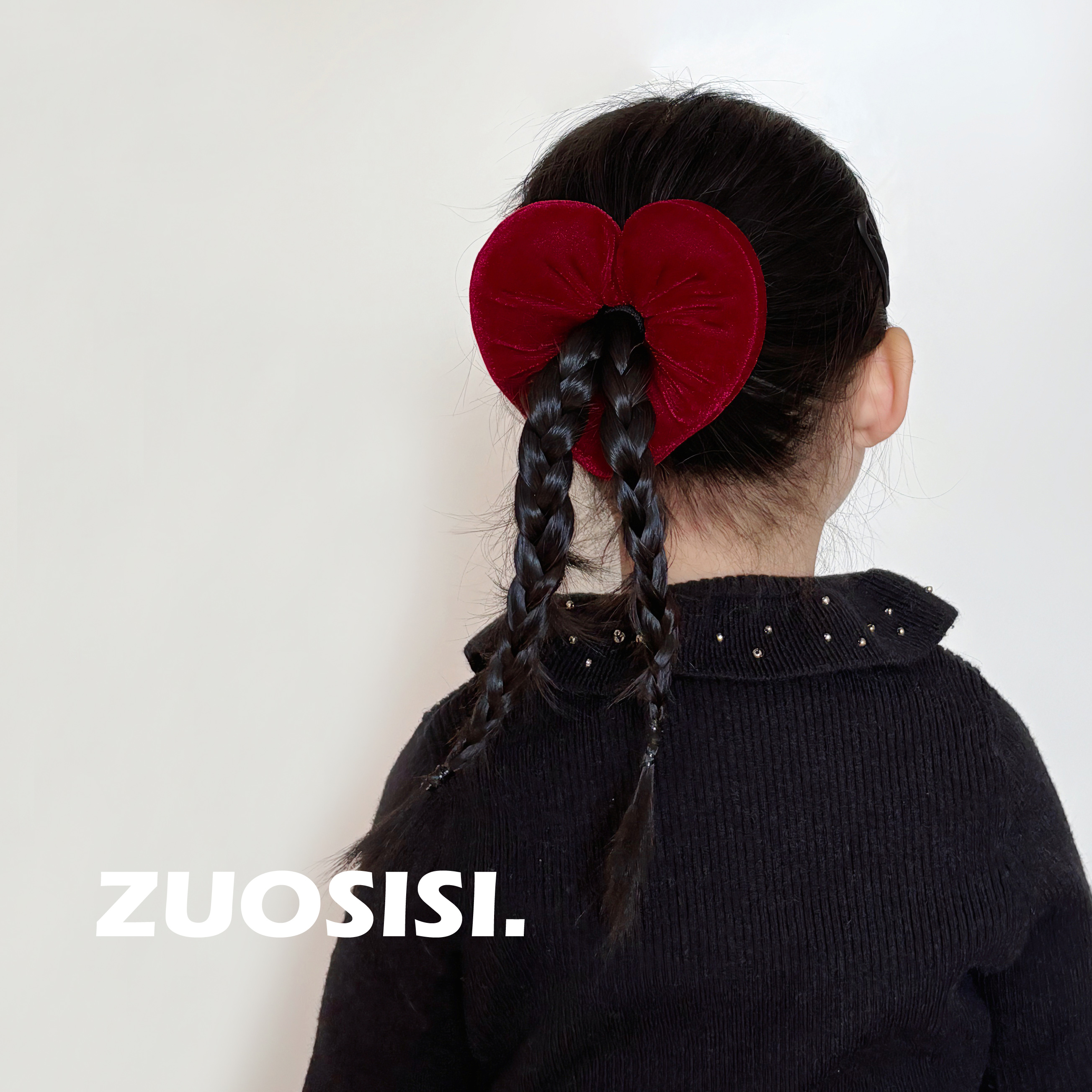 新年酒红色高级感丝绒儿童发圈