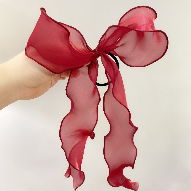 韩国南大门同步儿童头饰女童大蝴蝶结珠光纱红色头绳发圈