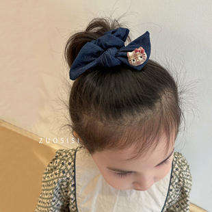 左斯斯可爱牛仔蝴蝶结儿童肠圈 女童卡通发绳皮筋风森系女孩头绳