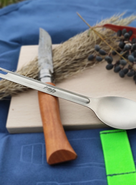 Primitiv户外露营便携直柄纯钛勺子带齿叉勺超轻野餐探险