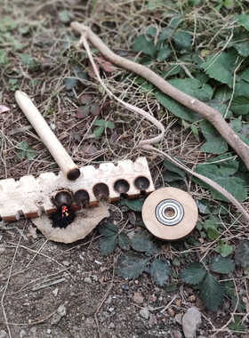 Primitiv 钻木取火弓钻 手持轴承压板 手工木制复古原始bushcraft