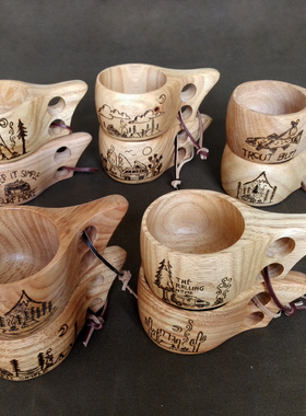 Primitiv  北欧 橡胶木 芬兰木杯 环保 Kuksa 双孔杯 龟甲木杯