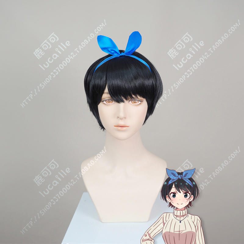 租借女友更科瑠夏纯黑万用cos假发女短发cosplay收脸Lolita日常