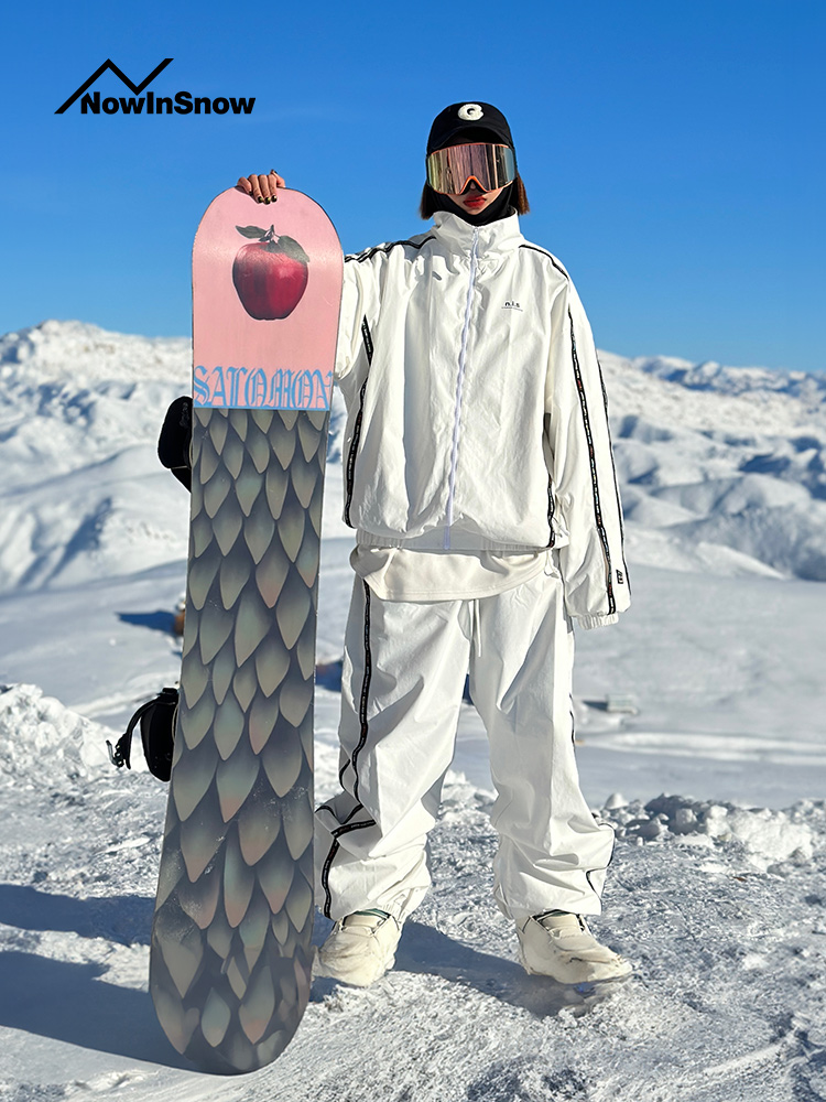 定制nowinsnow单板防水滑雪冲锋衣女男款白色运动套装nis滑雪服滑