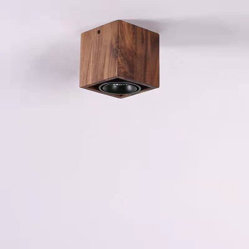 实木黑胡桃方形LED明装射灯胡桃木无主灯照明斗胆灯客厅