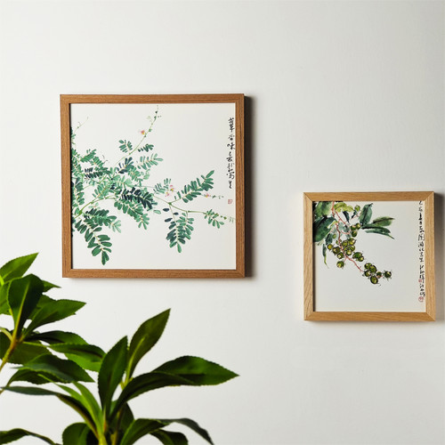 中式水彩绿植字画装饰画