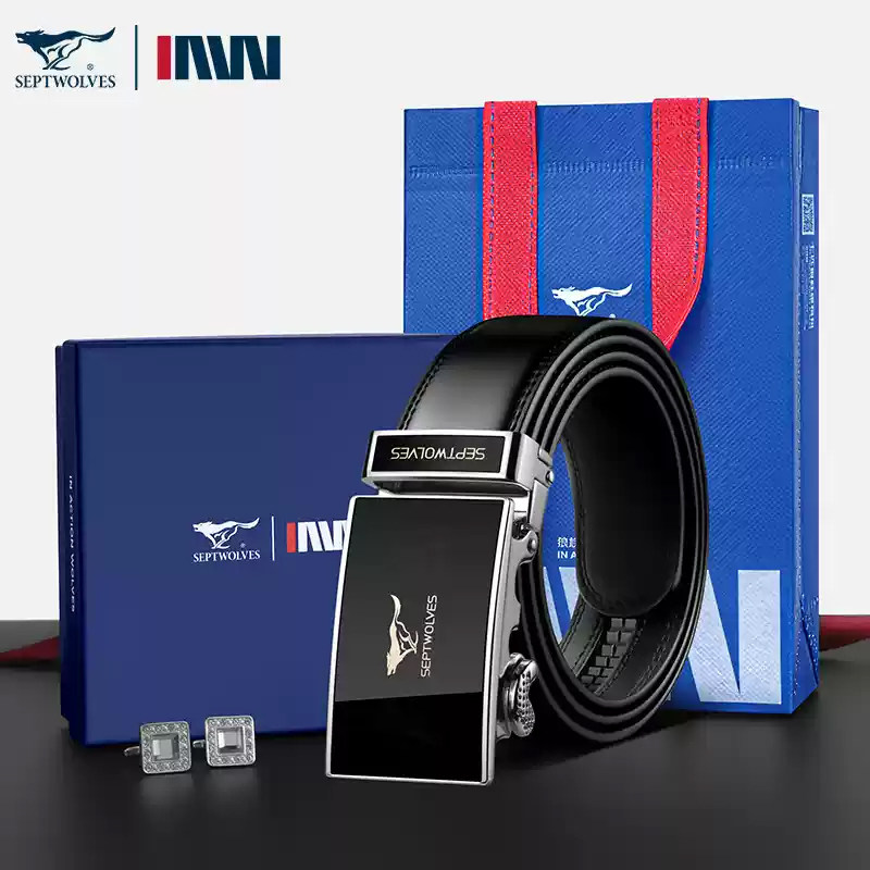 七匹狼皮带男款真皮自动扣腰带商务休闲牛皮裤带正品潮牌2026新款