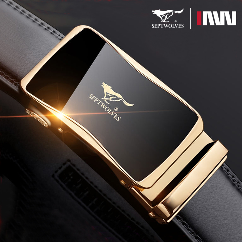 七匹狼男士自动扣真皮休闲皮带